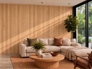 Living room with Ash timber wall lining