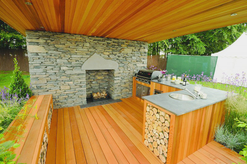 Outdoor cedar BBQ area